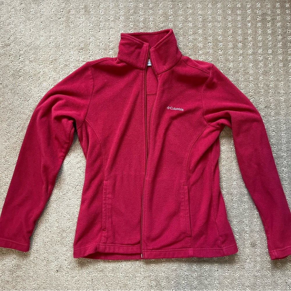 Columbia Pink Red Zip Up Fleece Jacket